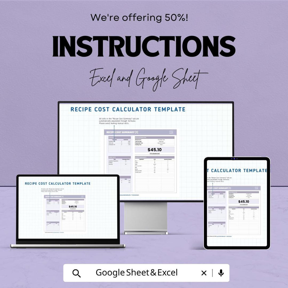 Recipe Cost Calculator Sheet - Excel & Google Sheets Template for Budget-Friendly Recipe Management