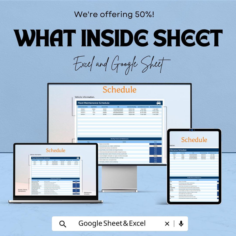Fleet Maintenance Schedule Sheet - Excel & Google Sheets Template for Vehicle Maintenance Management