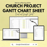 Church Project Gantt Chart Sheet - Excel & Google Sheets Template for Church Project Management
