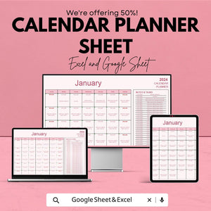Calendar Planner Sheet - Excel and Google Sheets Template for Easy Monthly Scheduling