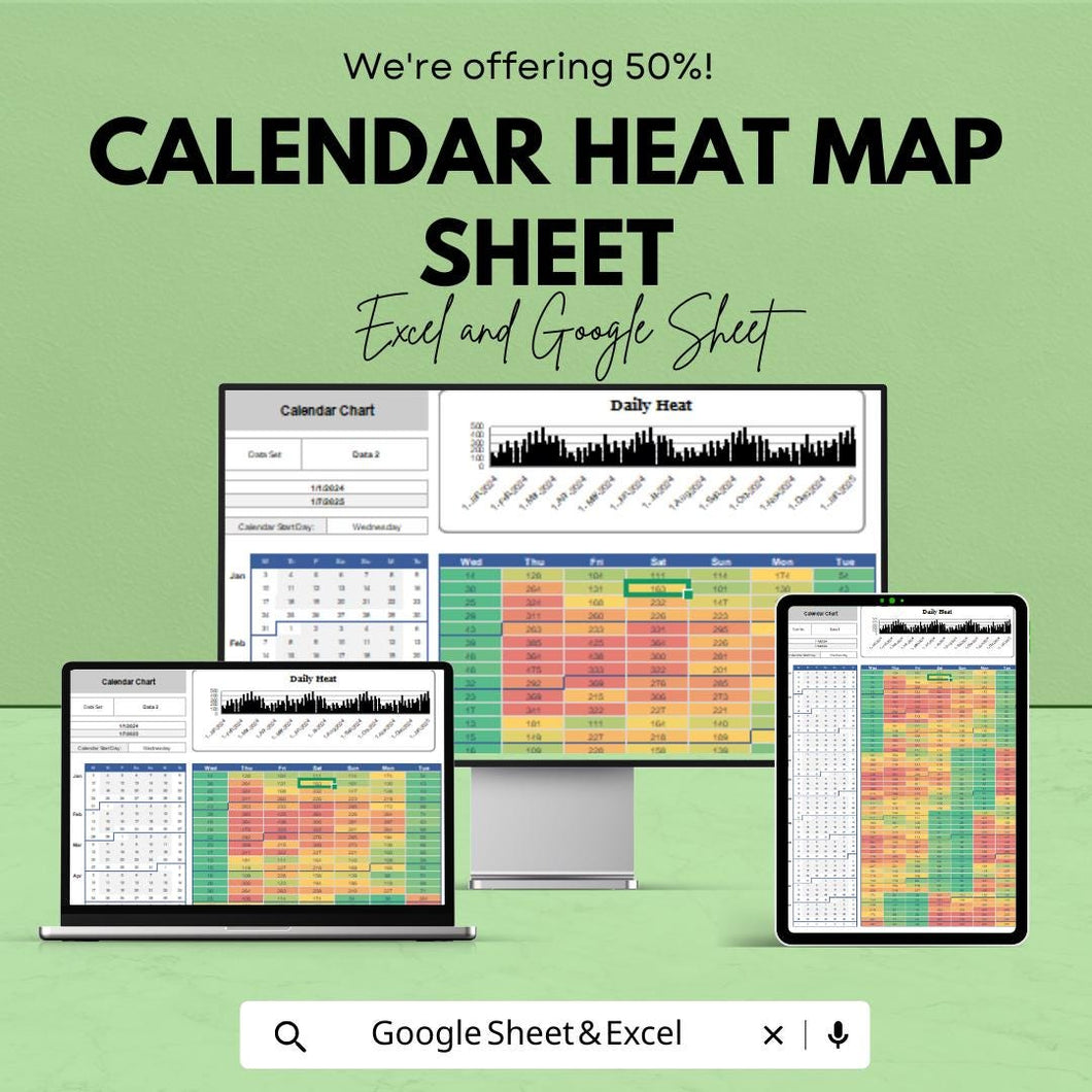 Dynamic Calendar Heat Map Sheet - Excel & Google Sheets Template for Data Analysis and Planning