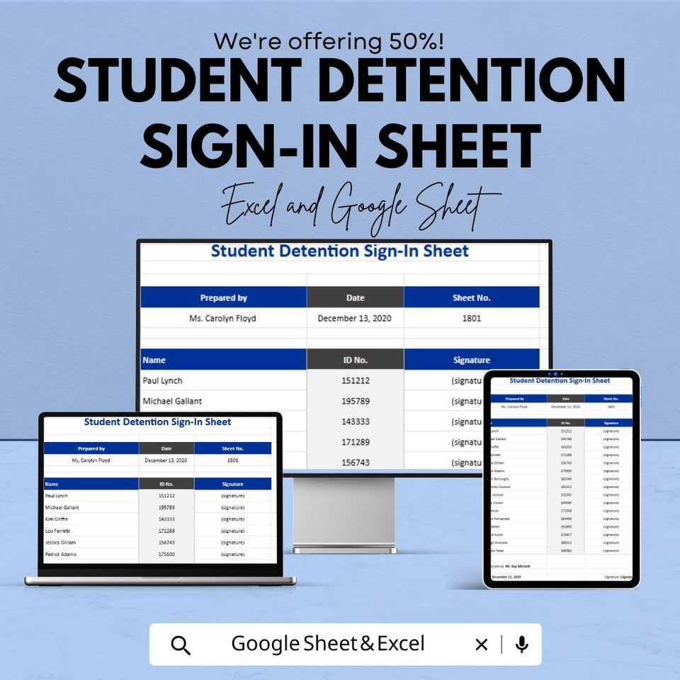 Student Detention Sign-In Sheet – Editable Excel & Google Sheet Template, Attendance Tracker for Schools, Instant Download
