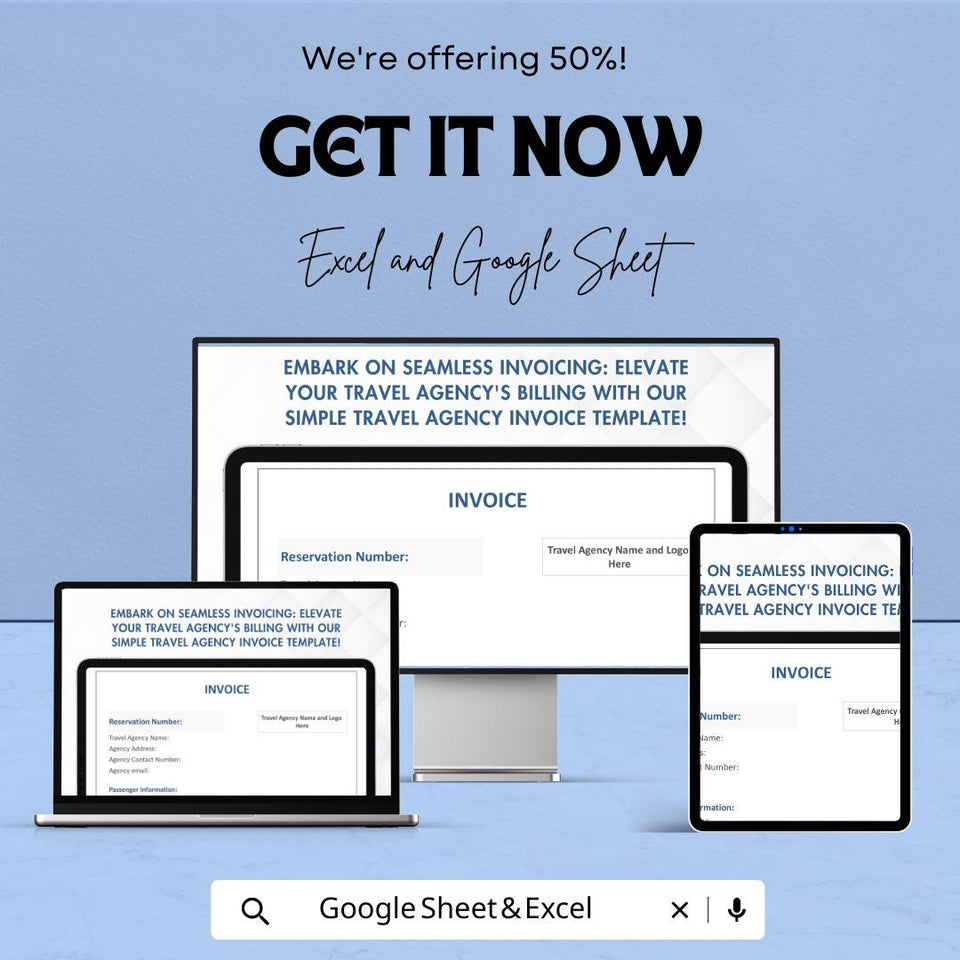 Simple Travel Agency Invoice Sheet - Excel and Google Sheets | Customizable Travel Invoice Template | Reservation & Payment Tracker