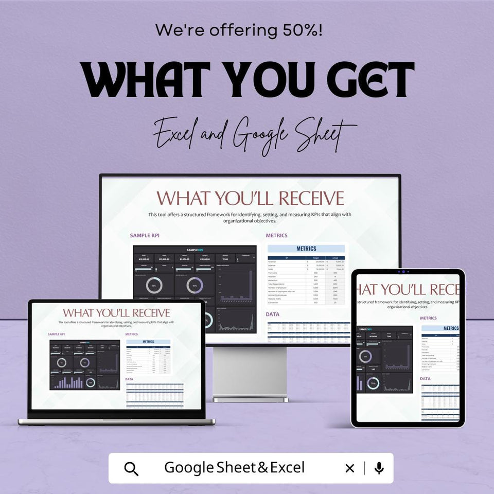Sample KPI Sheet - Excel & Google Sheet | Performance Metrics Dashboard | Business Goal Tracker | Excel KPI Template