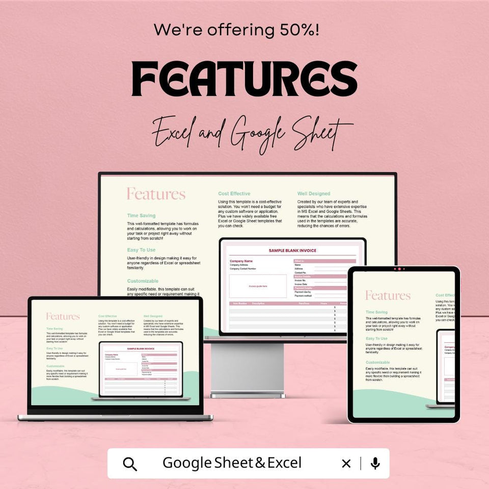 Sample Blank Invoice Template – Editable Excel  andGoogle Sheet | Professional Invoice for Business & Freelancers | Instant Download
