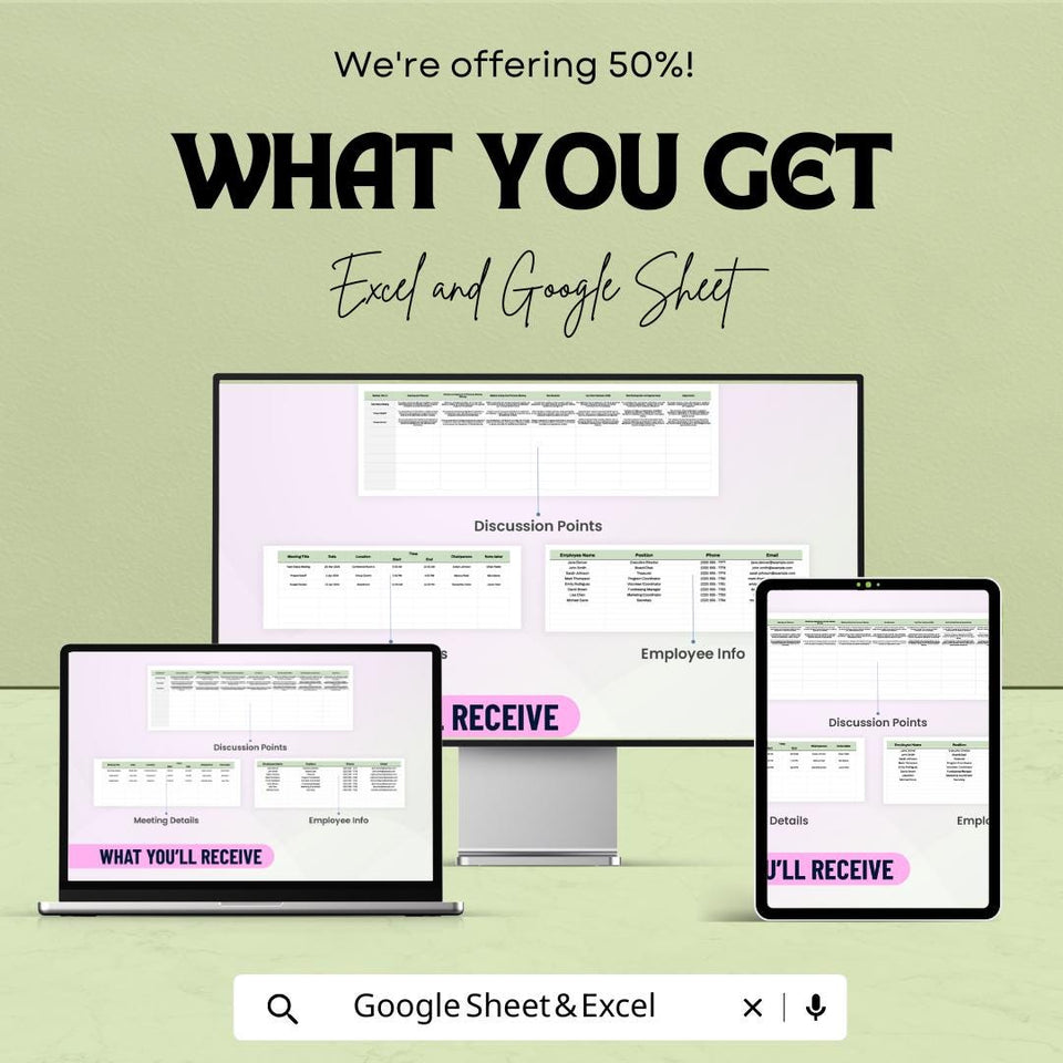 Meeting Minutes Template – Editable Excel & Google Sheet | Professional Meeting Documentation Format | Instant Download