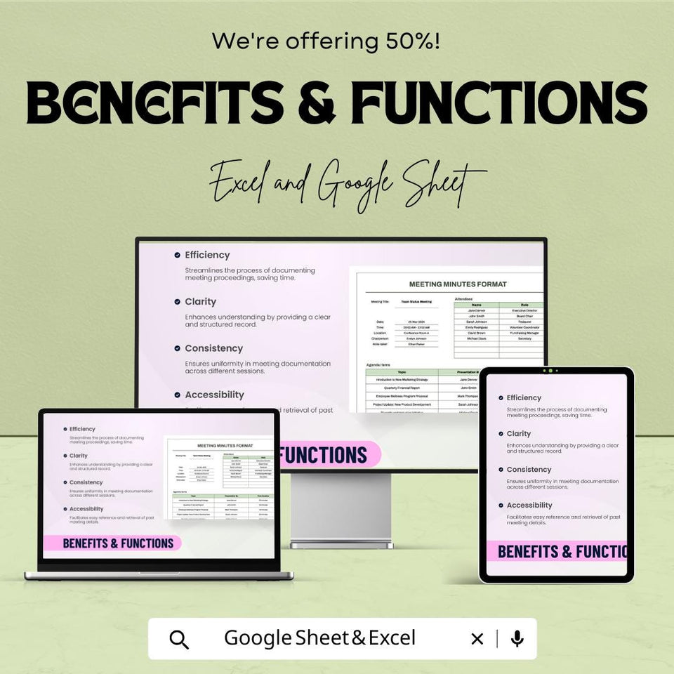Meeting Minutes Template – Editable Excel & Google Sheet | Professional Meeting Documentation Format | Instant Download