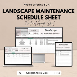 Landscape Maintenance Schedule Template – Editable Excel & Google Sheet | Gardening and Lawn Care Planner | Instant Download