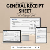 General Receipt Template – Editable Excel & Google Sheet | Instant Download | Perfect for Business and Personal Use