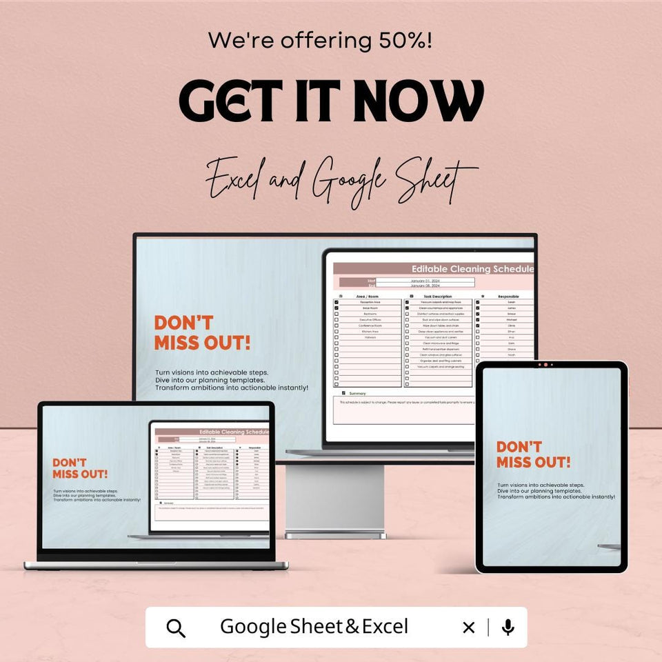 Editable Cleaning Schedule Sheet | Google Sheets and Excel Template | Customizable Cleaning Planner | Task & Duty Management |