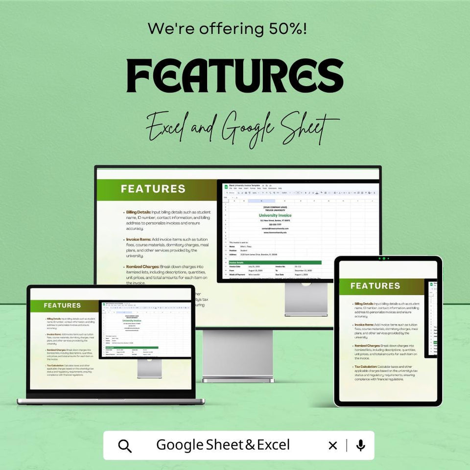 Blank University Invoice Template - Customizable Excel and Google Sheets - Professional & Easy-to-Use