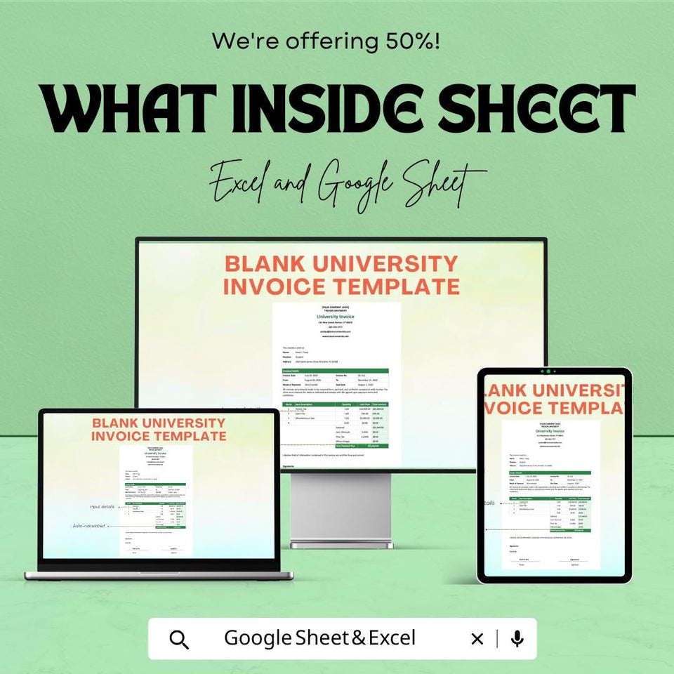 Blank University Invoice Template - Customizable Excel and Google Sheets - Professional & Easy-to-Use