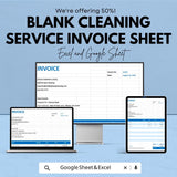 Blank Cleaning Service Invoice Template - Customizable Excel & Google Sheets - Professional, Easy-to-Use