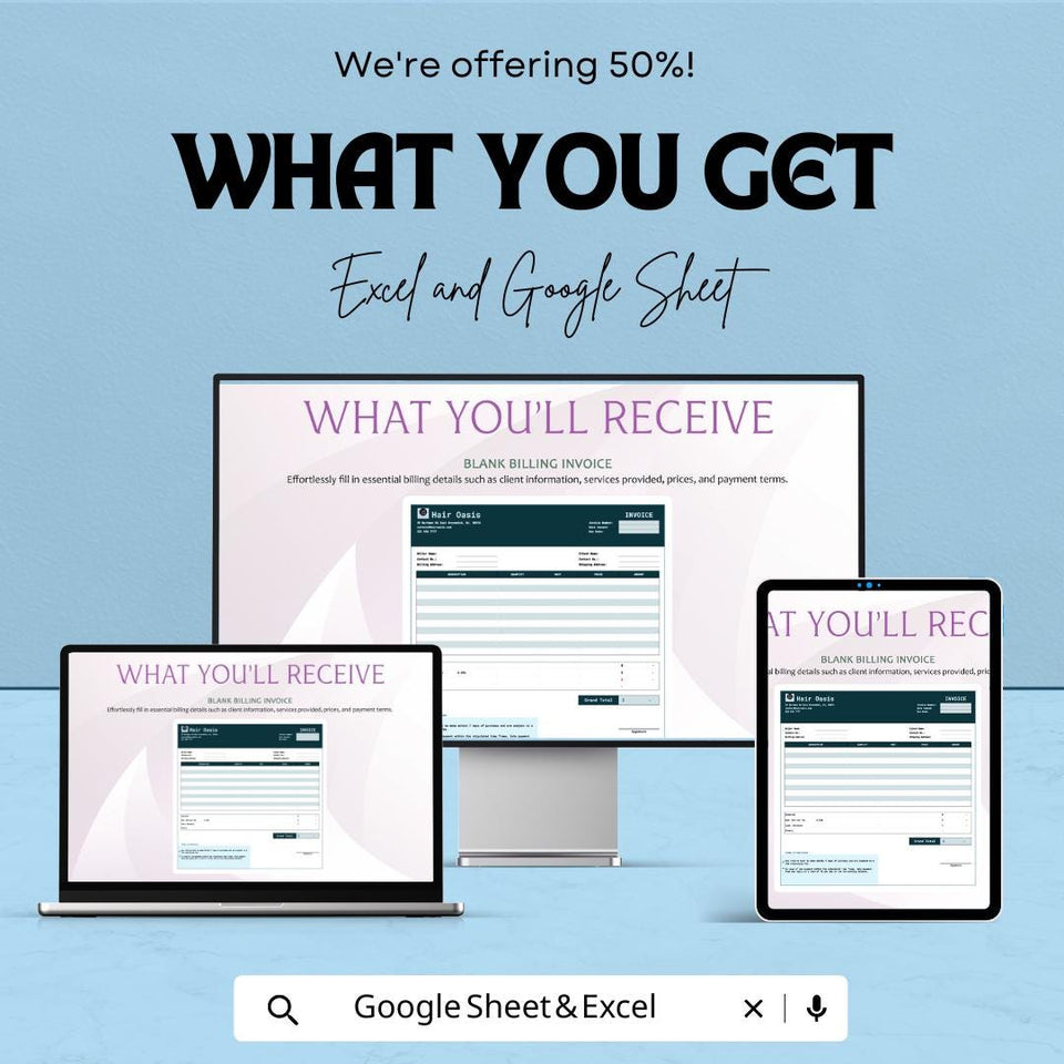 Blank Billing Invoice Sheet | Excel & Google Sheets Template | Invoice Generator | Customizable Billing Template | Instant Download