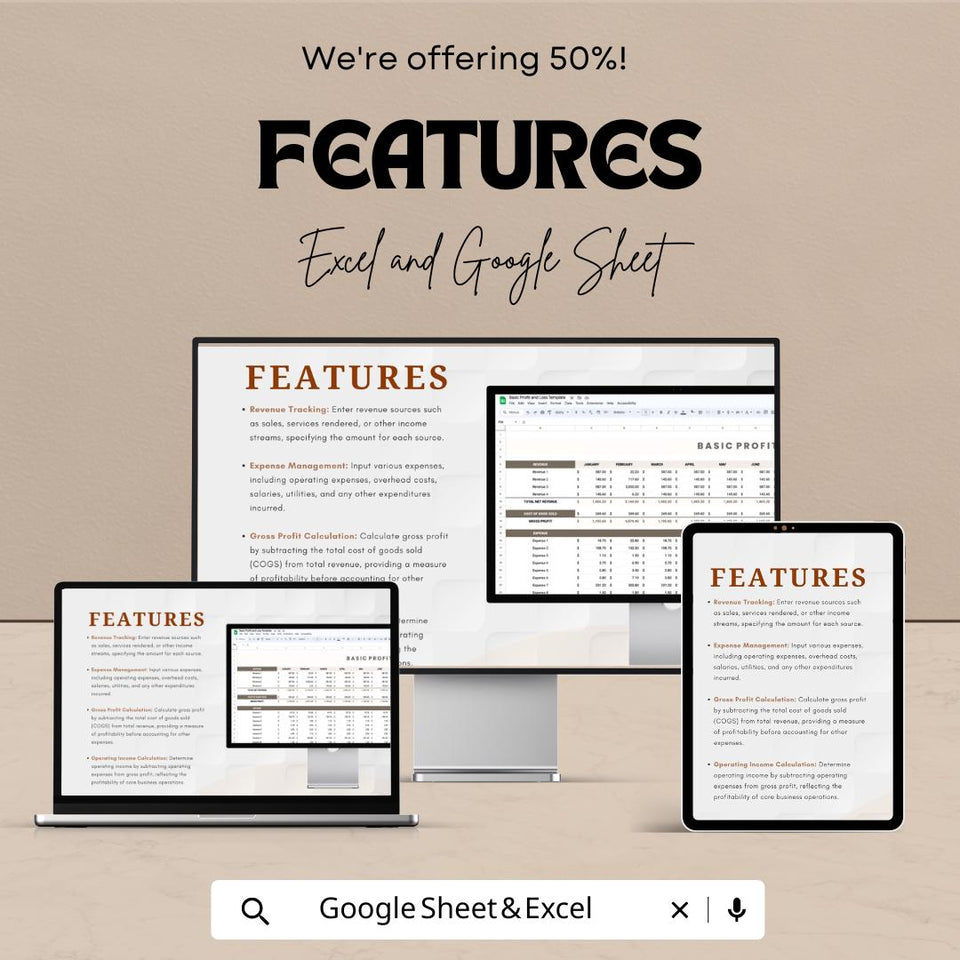 Basic Profit and Loss Sheet - Excel & Google Sheets Template - Simple, Easy-to-Use Financial Tracker