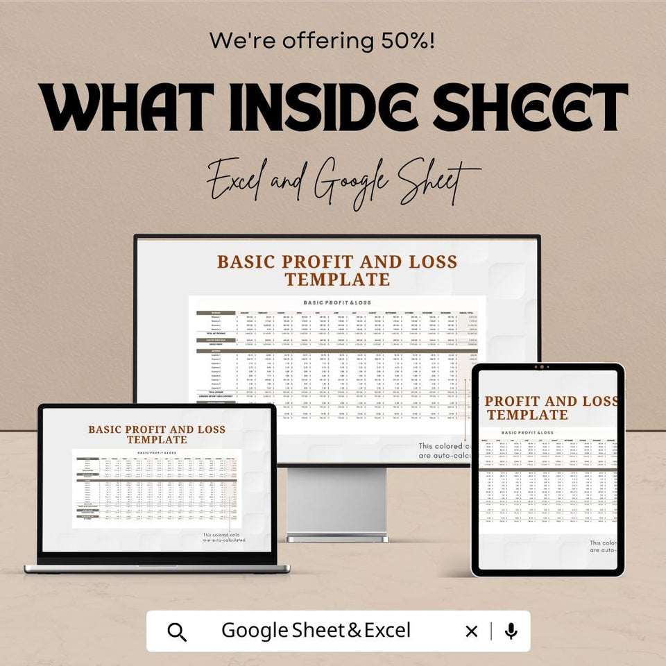 Basic Profit and Loss Sheet - Excel & Google Sheets Template - Simple, Easy-to-Use Financial Tracker