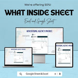 Advertising Agency Invoice Template - Excel & Google Sheets - Customizable, Professional, Easy-to-Use
