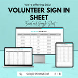 Volunteer Sign-In Sheet | Excel and Google Sheet Template | Track Volunteer Hours & Activities | 50% Off