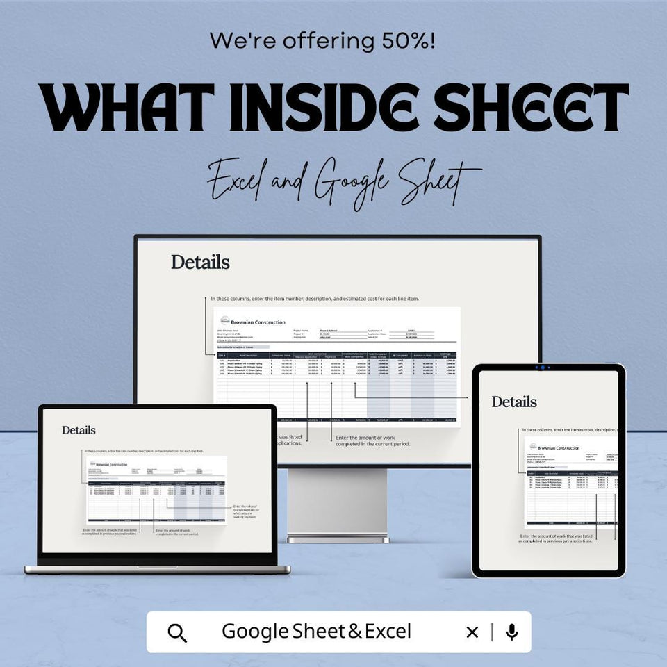 Subcontractor Schedule of Values Sheet | Excel & Google Sheet | Construction Project Management Template | 50% Off