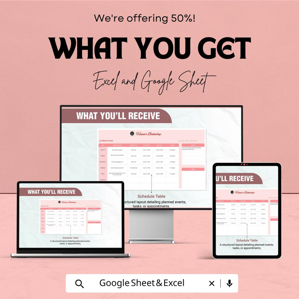 Schedule Table Sheet | Task Management and Appointment Scheduler | Excel & Google Sheets | 50% Off
