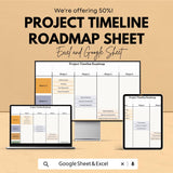 Project Timeline Roadmap Sheet - Google Sheets Template | Customizable Project Planner for Phases & Goals | Weekly Planner for Business