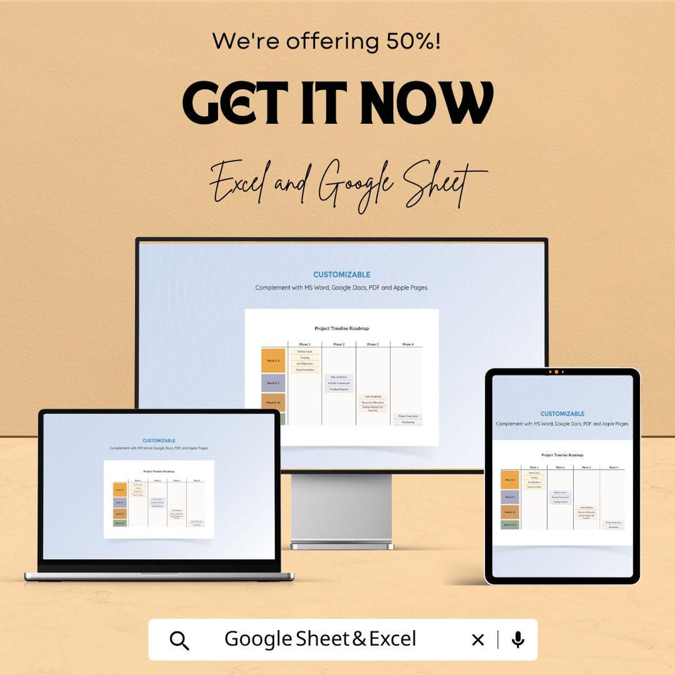 Project Timeline Roadmap Sheet - Google Sheets Template | Customizable Project Planner for Phases & Goals | Weekly Planner for Business