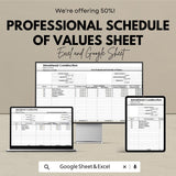 Professional Schedule of Values Sheet | Construction Payment Tracking Template | Google Sheets & Excel | Project Management Template |