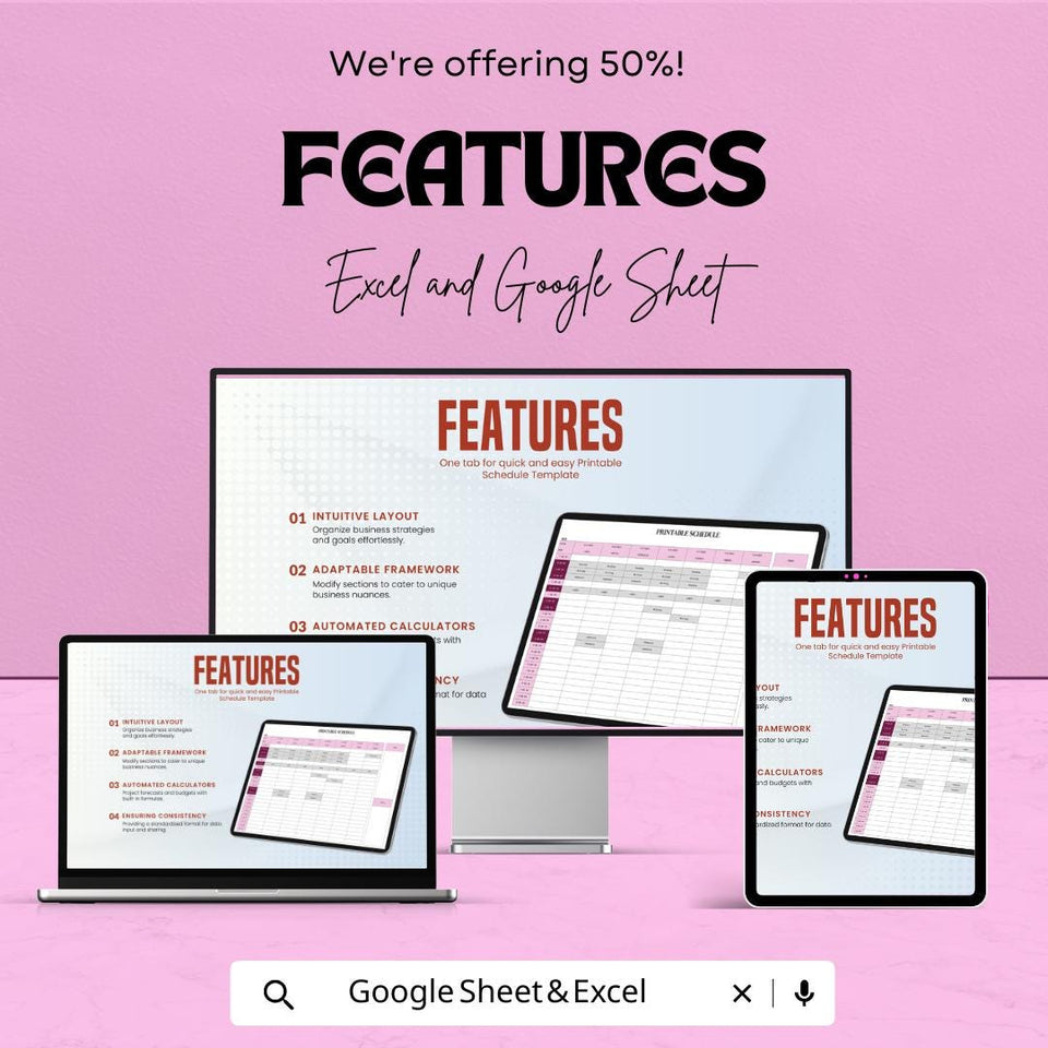 Printable Weekly Schedule Sheet – Customizable Daily Planner Template for Google Sheets & Excel – Time Management Tool – Downloadable