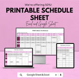 Printable Weekly Schedule Sheet – Customizable Daily Planner Template for Google Sheets & Excel – Time Management Tool – Downloadable