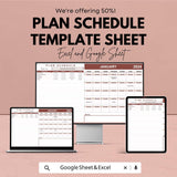 Plan Schedule Sheet - Monthly Project Planner | Google Sheets & Excel Template | Task List, Resource Allocation, Timeline Tracker | 50% OFF