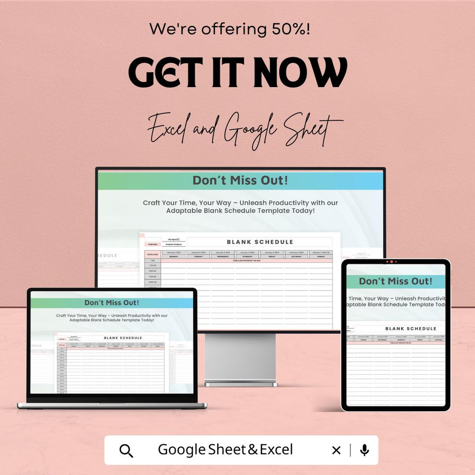 Blank Schedule Sheet - Customizable Weekly Planner - Excel & Google Sheet - Time Management Template - Printable Daily Schedule
