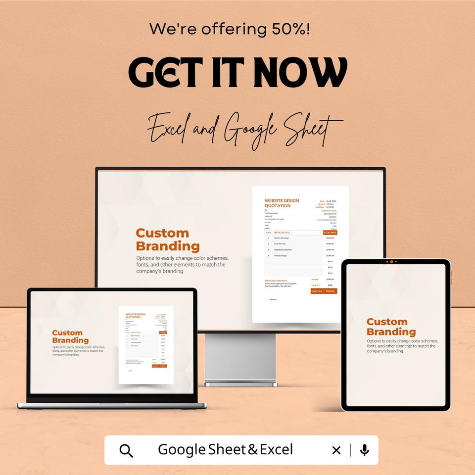 Website Design Quotation Sheet – Customizable Excel and Google Sheets Template for Pricing & Invoicing – 50% OFF