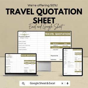 Travel Quotation Sheet - Professional Excel & Google Sheet Template for Pricing and Invoicing – 50% OFF