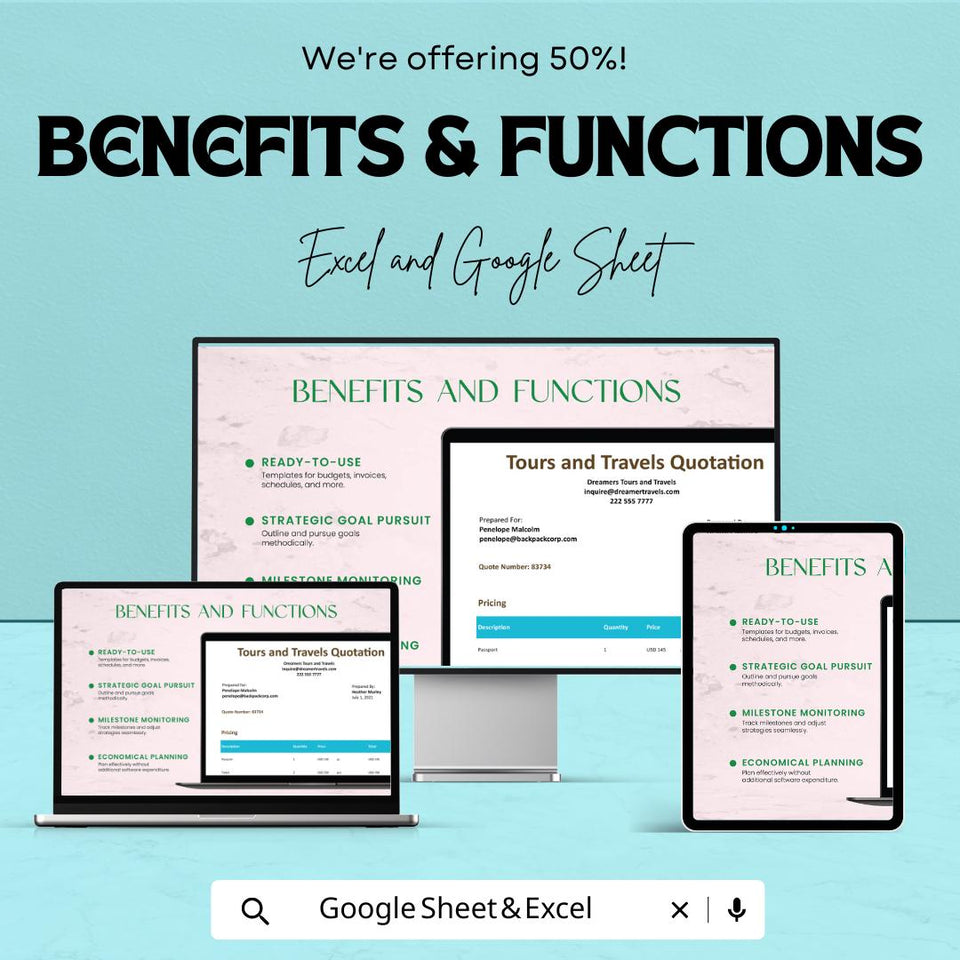 Tours and Travel Quotation Sheet - Excel & Google Sheets Template for Pricing and Invoicing - 50% OFF