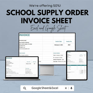 School Supply Order Invoice Sheet | Excel & Google Sheets Template | School Supplies Billing Tracker