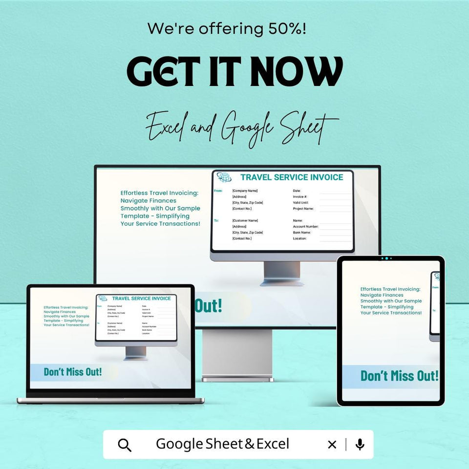 Sample Travel Service Invoice Sheet | Excel & Google Sheets Template | Travel Billing Template for Service Providers