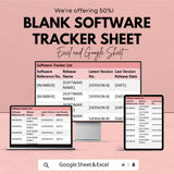 Blank Software Tracker Sheet | Excel and Google Sheets Template | Track Software Versions & Updates | Customizable Tracker