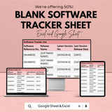 Blank Software Tracker Sheet | Excel and Google Sheets Template | Track Software Versions & Updates | Customizable Tracker
