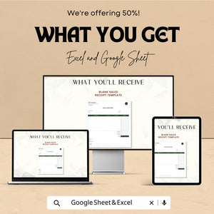 Blank Sales Receipt Sheet - Excel & Google Sheets Template | Easy-to-Use Invoice and Payment Tracker | 50% Off