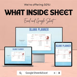 Blank Planner Sheet | Daily Planner Template | Excel and Google Sheets | Customizable Planner for Organization & Productivity
