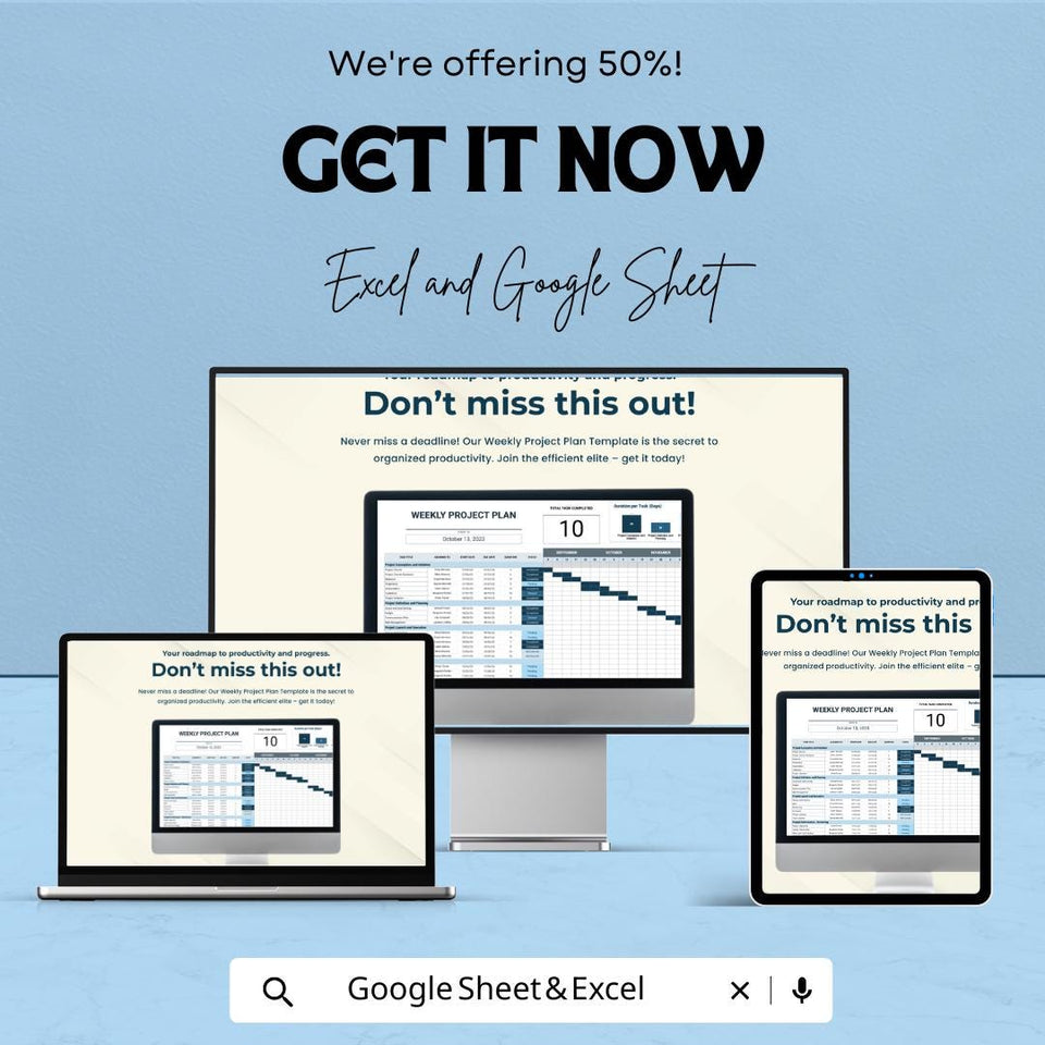 Weekly Project Plan Template Sheet | Excel and Google Sheets | Project Management Tool | Task Scheduling & Tracking Template
