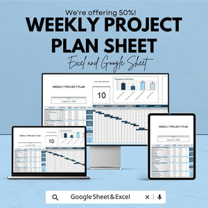 Weekly Project Plan Template Sheet | Excel and Google Sheets | Project Management Tool | Task Scheduling & Tracking Template