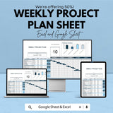 Weekly Project Plan Template Sheet | Excel and Google Sheets | Project Management Tool | Task Scheduling & Tracking Template