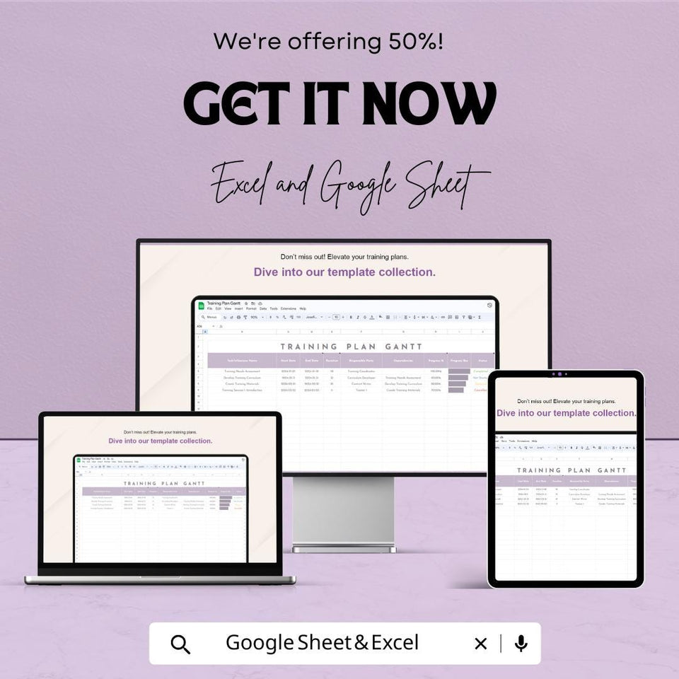 Training Plan Gantt Chart Template | Excel and Google Sheets | Project & Training Schedule Tracker