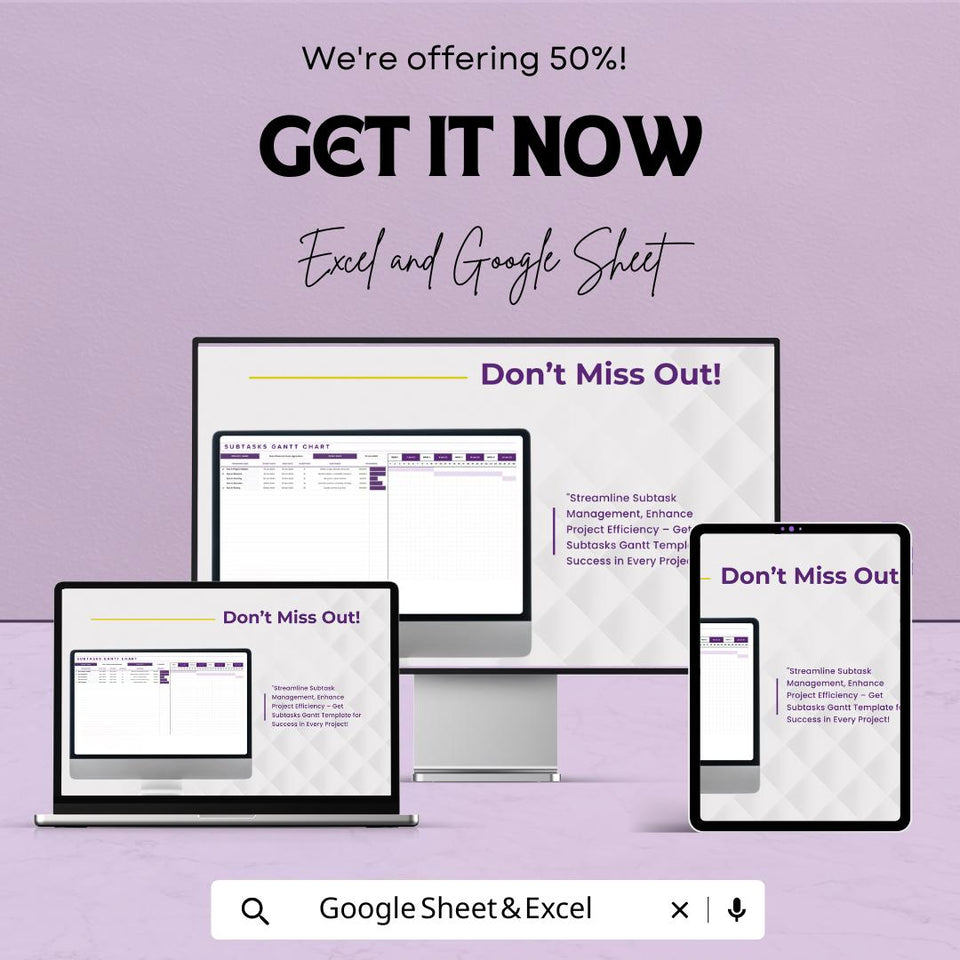 Subtasks Gantt Chart Template | Excel & Google Sheets | Task Management and Project Tracker
