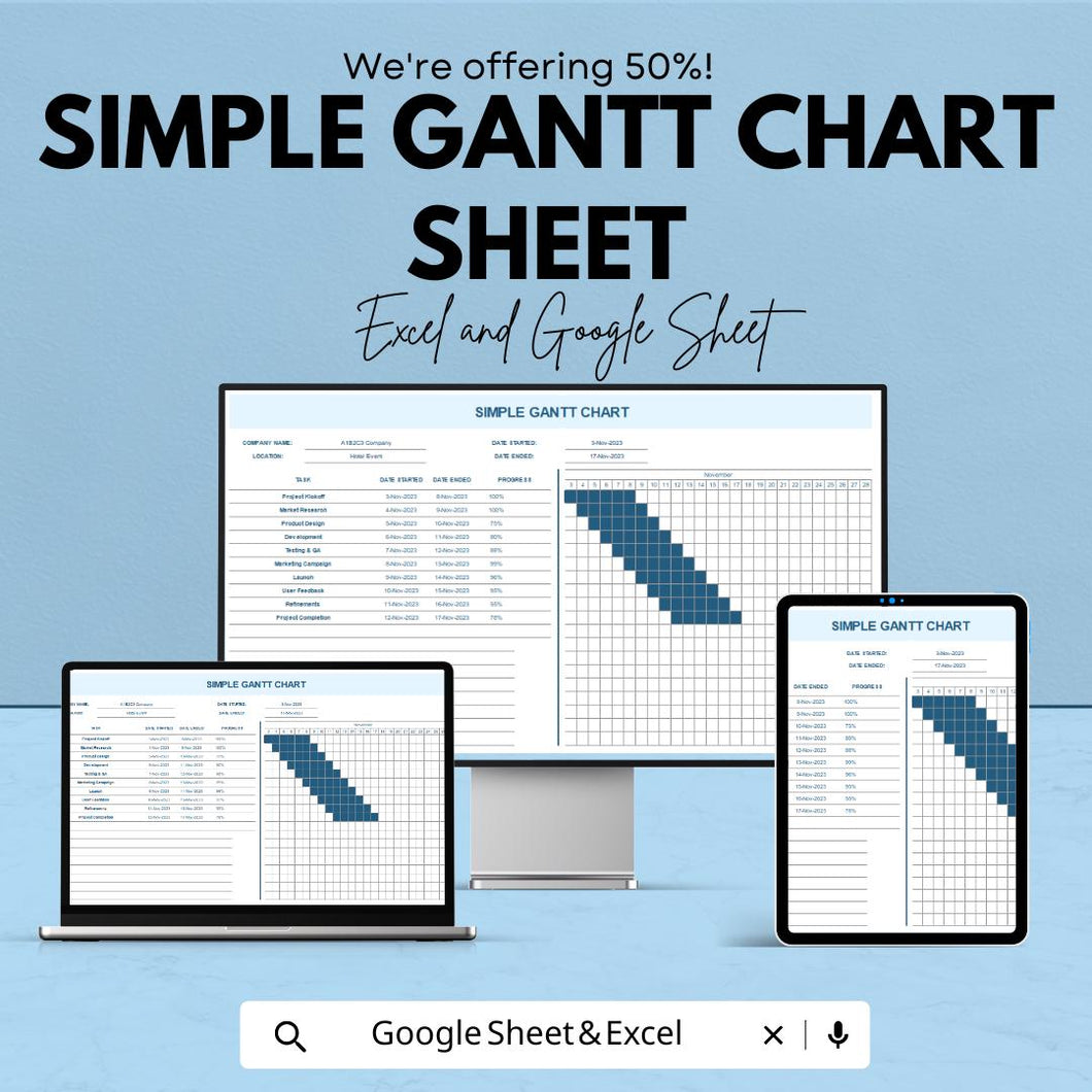 Simple Gantt Chart Template | Excel & Google Sheets | Project Management Tool for Timelines, Tasks, and Deadlines