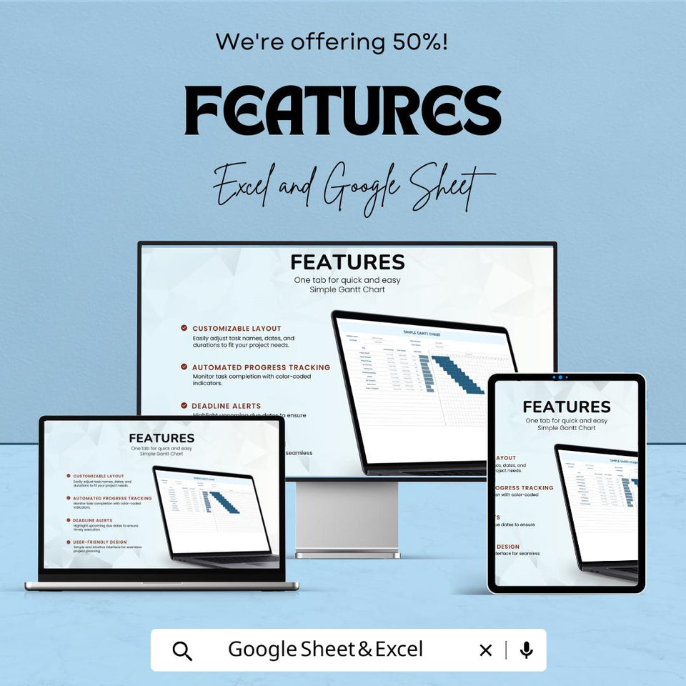 Simple Gantt Chart Template | Excel & Google Sheets | Project Management Tool for Timelines, Tasks, and Deadlines