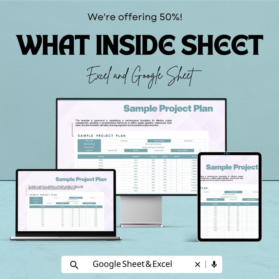 Sample Project Plan Sheet Template | Project Management Excel and Google Sheets | Task & Timeline Tracker