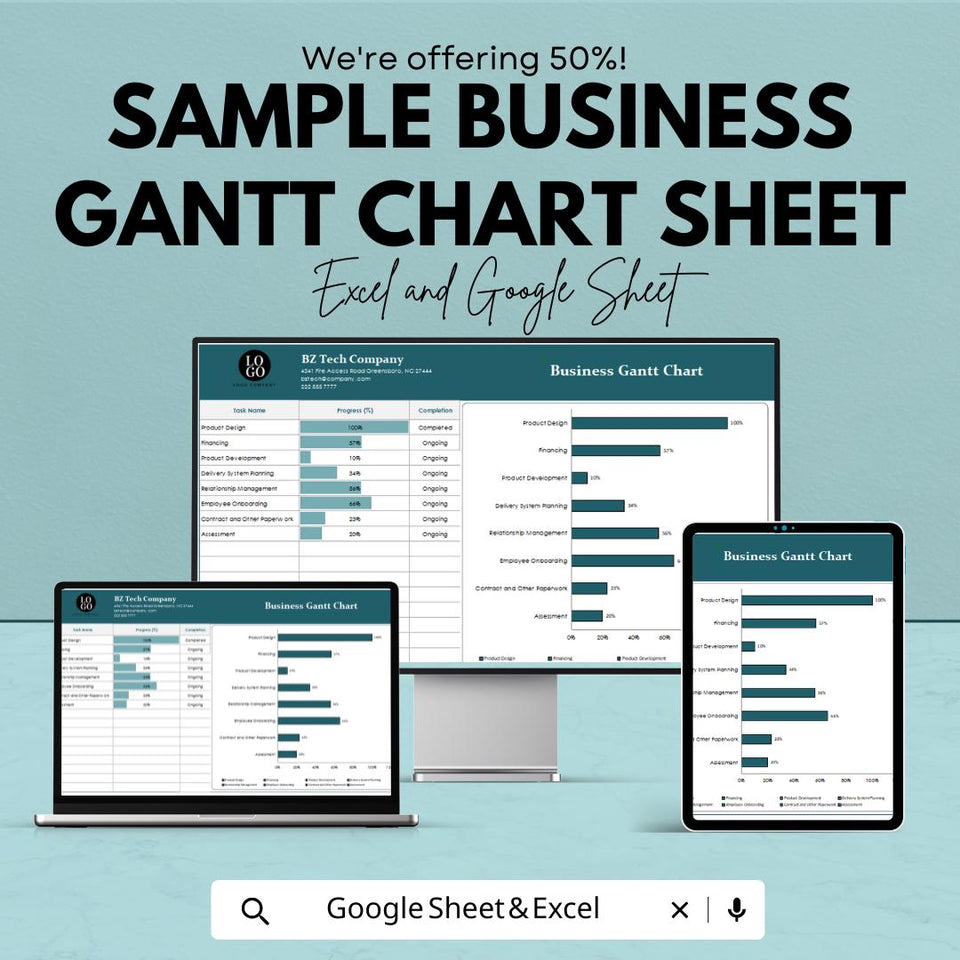 Sample Business Gantt Chart Sheet | Excel & Google Sheets Template | Project Management Chart | Instant Download | Customizable Gantt Chart