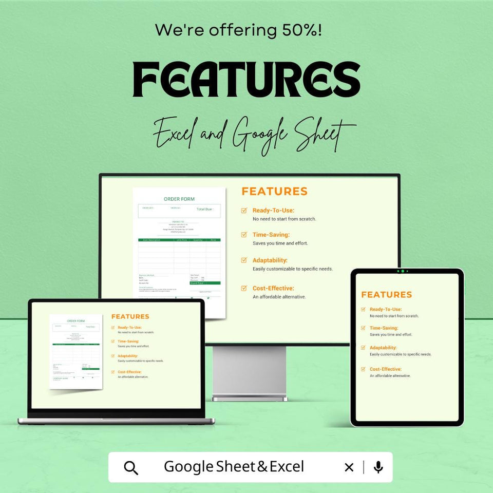 Order Form Sheet – Editable Excel & Google Sheets Template for Product Orders, Invoicing, and Billing